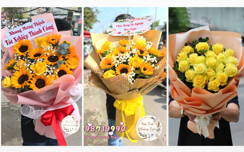 Hoa tươi Hoàng Trần luôn có sẵn có mẫu hoa tốt nghiệp để khách chọn